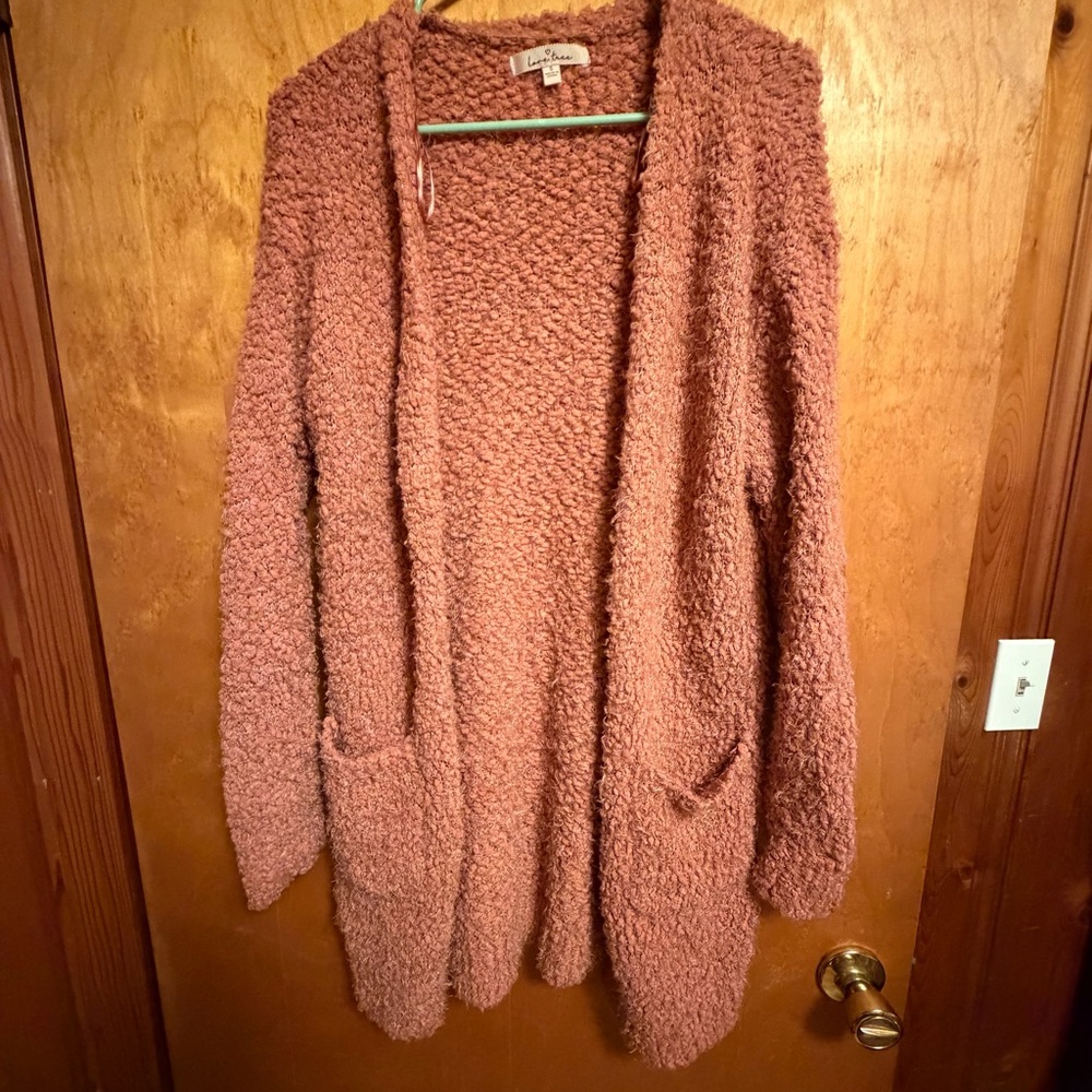 Love Tree Open-Front Popcorn Knit Cardigan in Rose